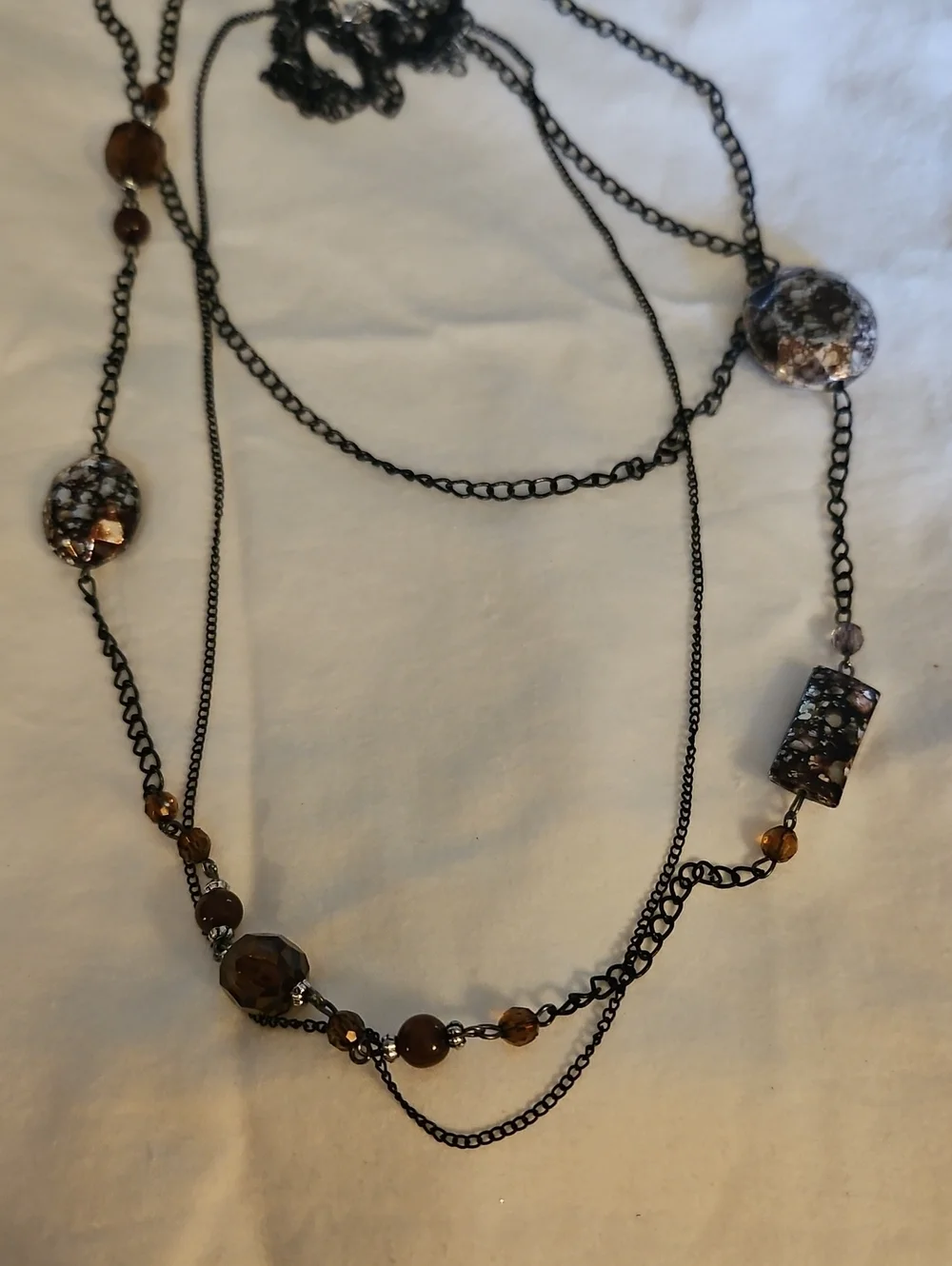 3/$30 Vintage Purple Beaded Layered Black Chain Sweater Necklace